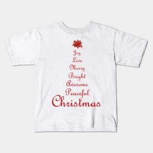 Christmas Tree Word Art Script Typography in Red Kids T-Shirt